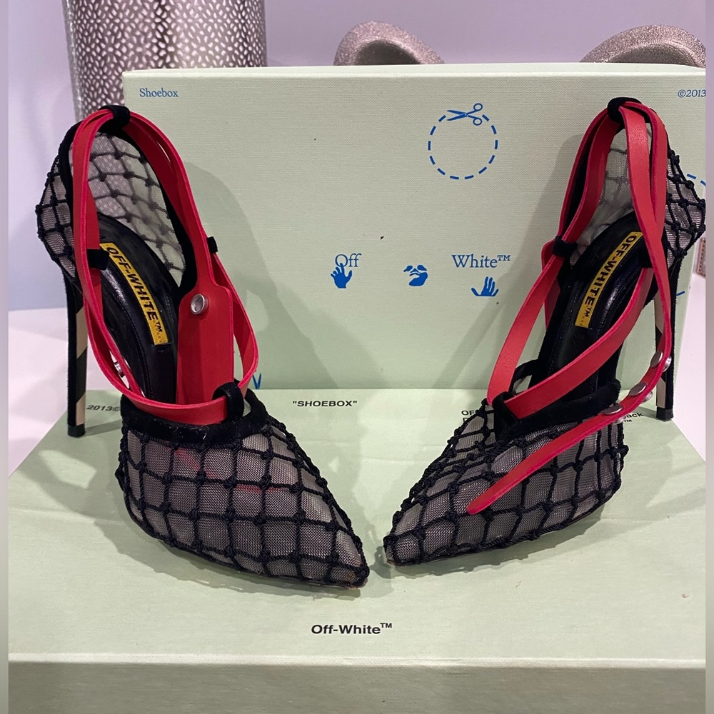 Off-White Black Zip-tie Mesh & Suede D’orsay Pumps